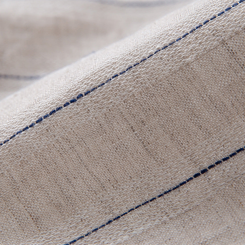 Women's Light High-Waisted Lounge Trousers made from Linen Blend with Drawstring and Pinstripe Look Mune Fashion
