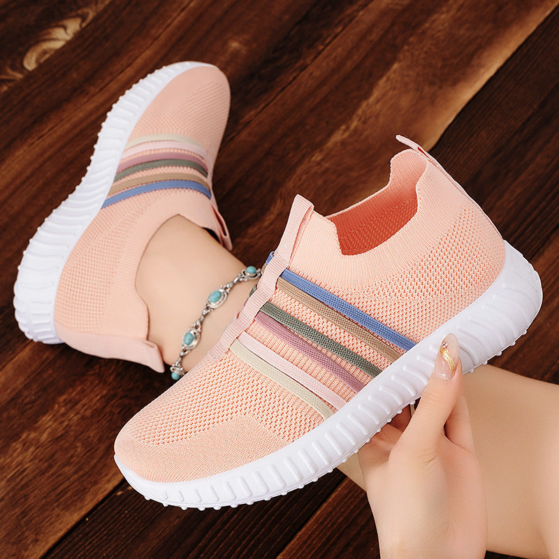 Women's lightweight knitted slip-on sneakers with elastic decorative bands and cushioning EVA outsole Mune Fashion