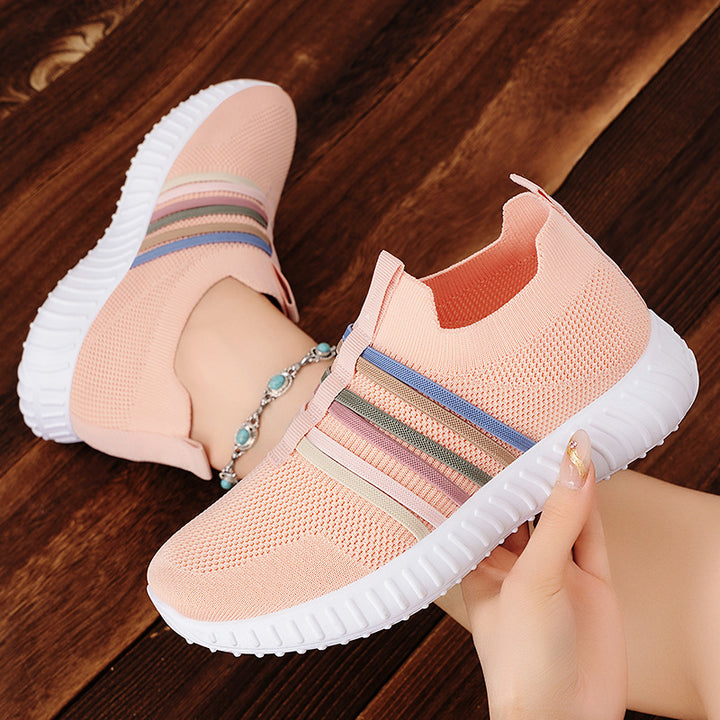 Women's lightweight knitted slip-on sneakers with elastic decorative bands and cushioning EVA outsole Mune Fashion