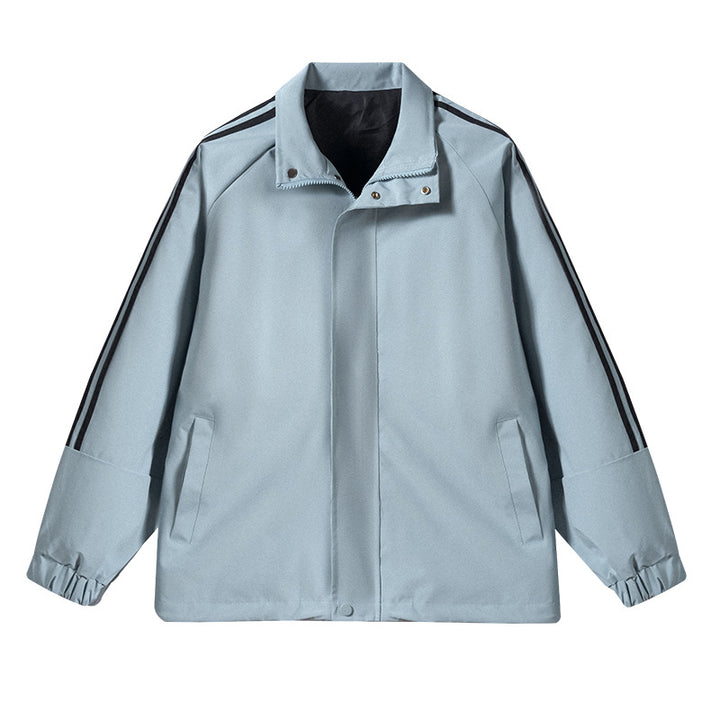 Men's Lightweight Retro Track Transition Jacket with Stand Collar and Sleeve Stripes Mune Fashion