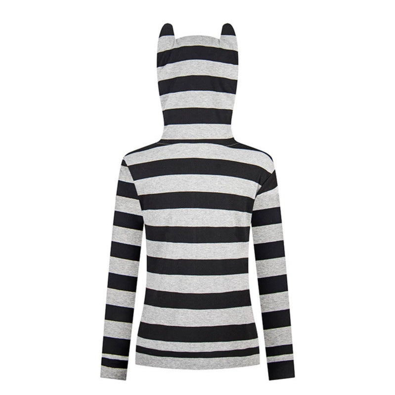 Women's hooded jacket with ears, striped zip cardigan and star appliqués Mune Fashion