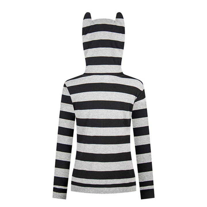 Women's hooded jacket with ears, striped zip cardigan and star appliqués Mune Fashion