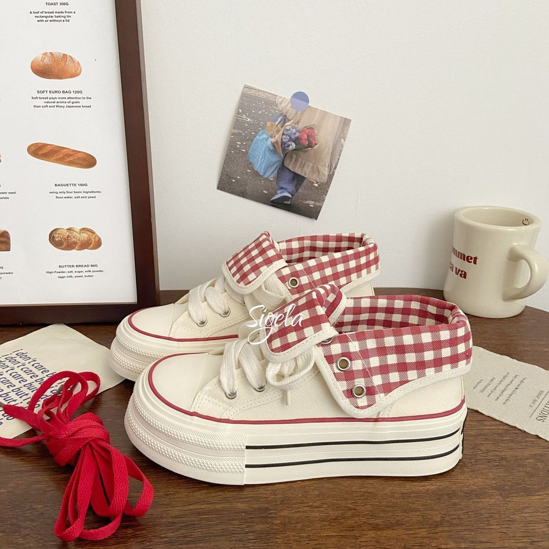 Women’s platform sneakers with removable collar and trendy check patterns Mune Fashion