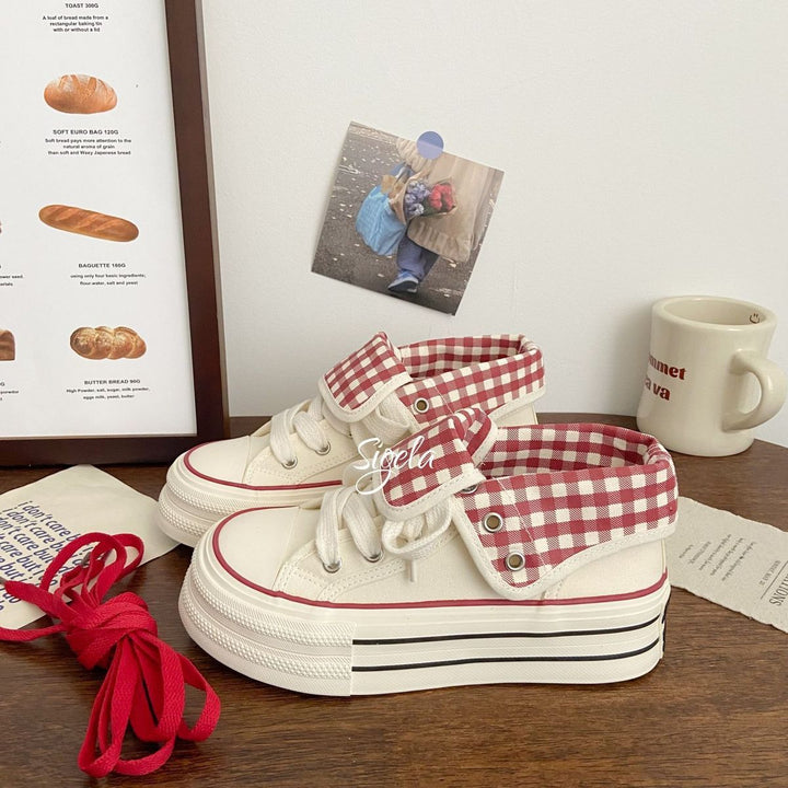Women’s platform sneakers with removable collar and trendy check patterns Mune Fashion