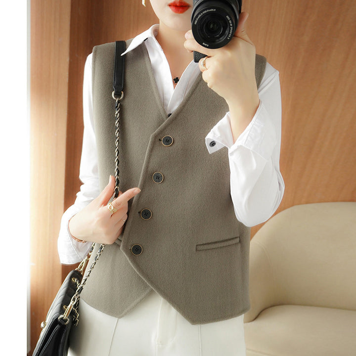 Ladies Tailored Wool Blend Vest with Asymmetrical Button Placket Mune Fashion