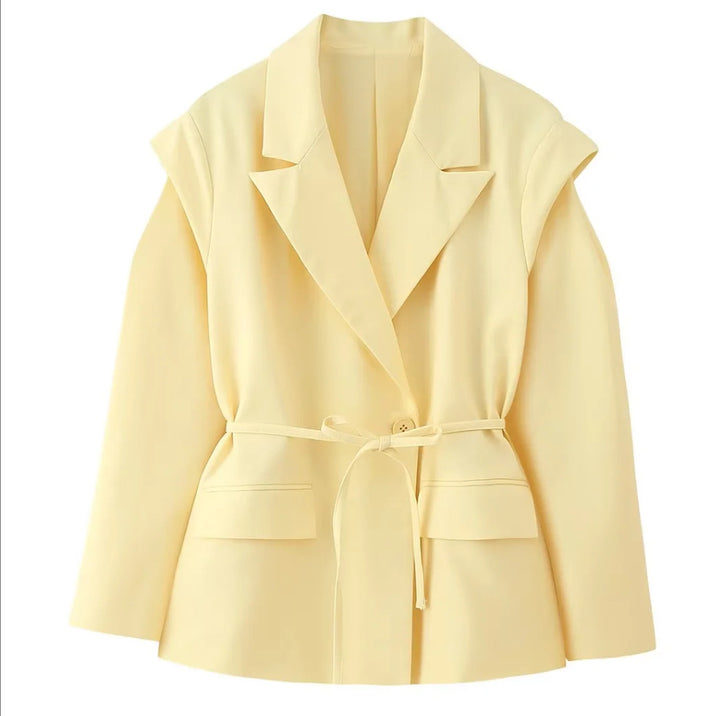 Women's blazer with shoulder cutouts, belted waist and single button closure Mune Fashion