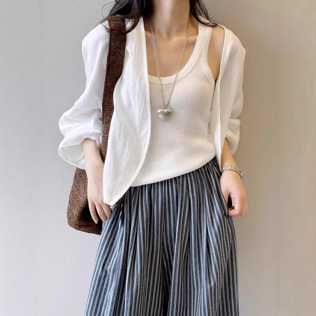 Women's Oversized Kimono Jacket made of linen blend with open drape and wide sleeves Mune Fashion