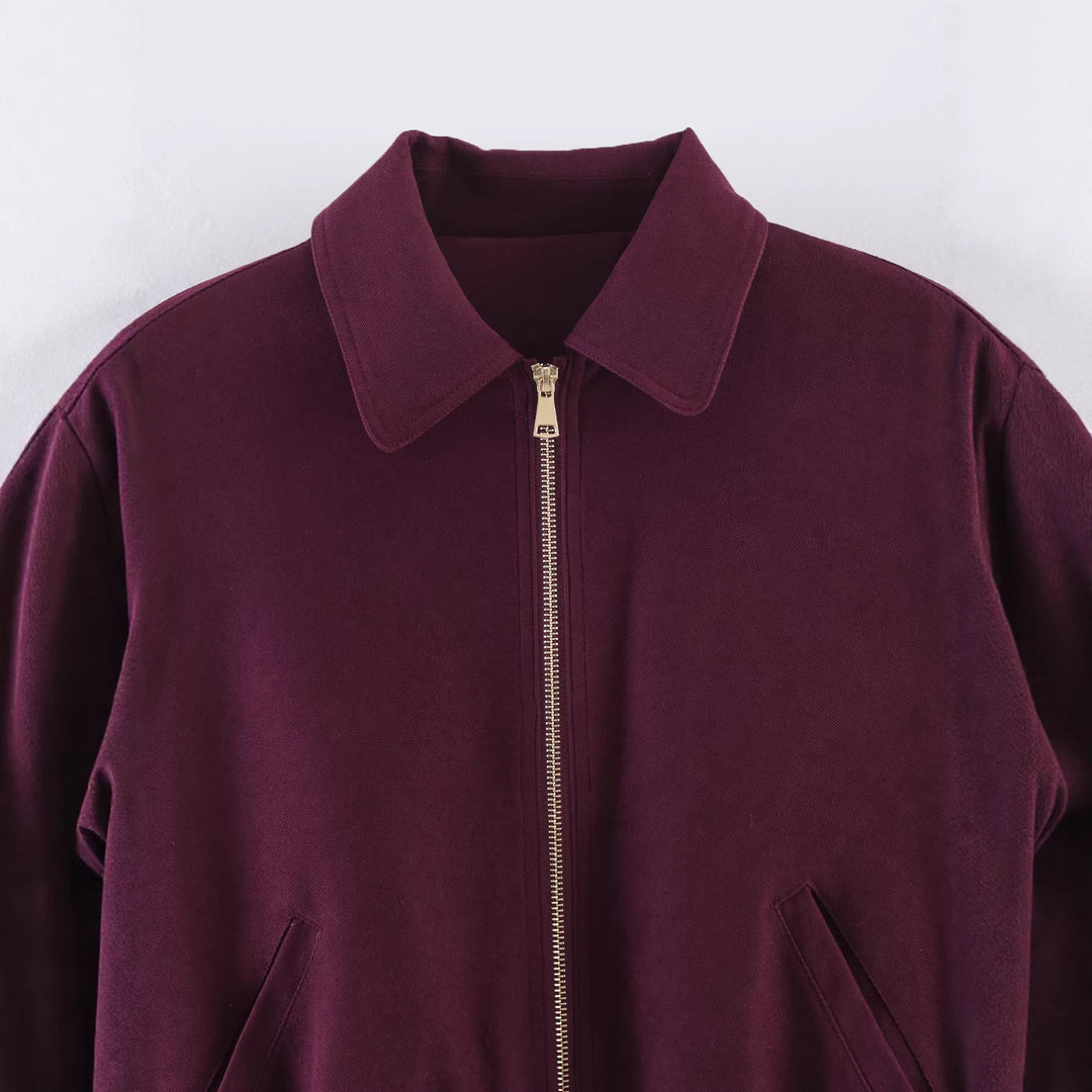 Women's short-cut velour bomber jacket with elastic waistband and full-length zipper Mune Fashion