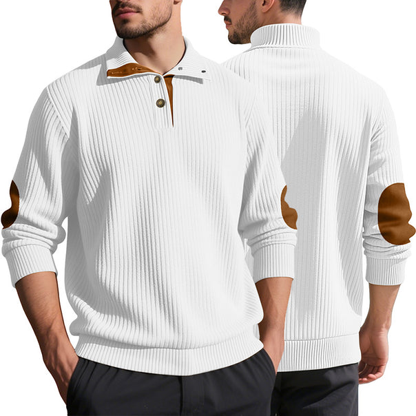 Men's ribbed half-button pullover with Kent collar and leather trim Mune Fashion