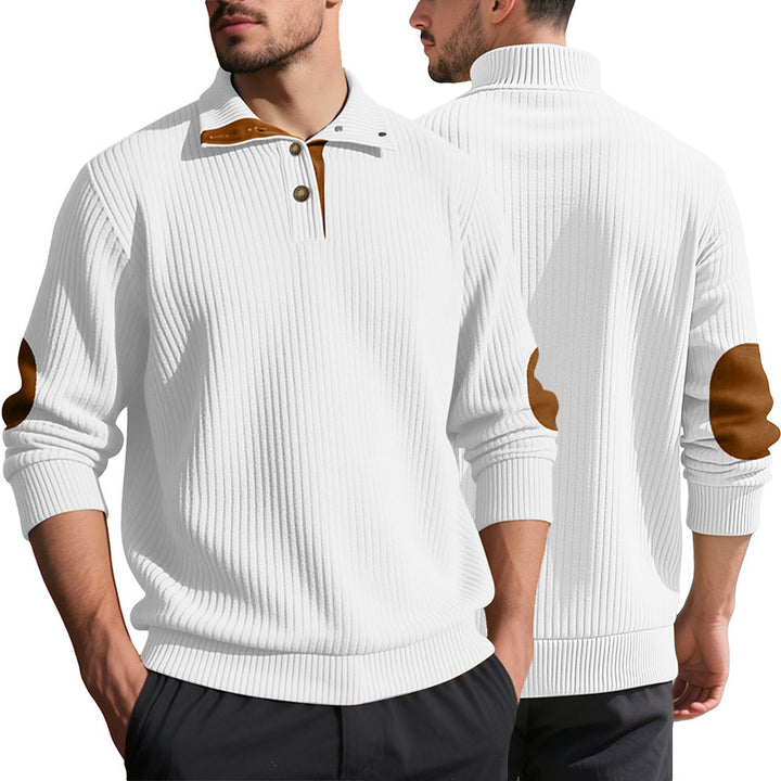 Men's ribbed half-button pullover with Kent collar and leather trim Mune Fashion