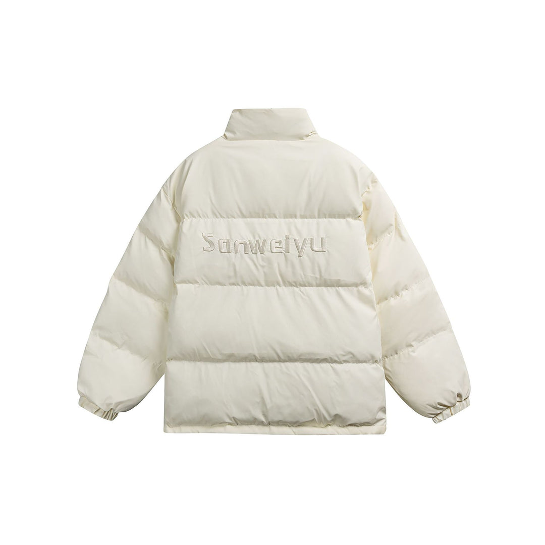 Women's short padded stand-collar puffer jacket with concealed snap button placket Mune Fashion