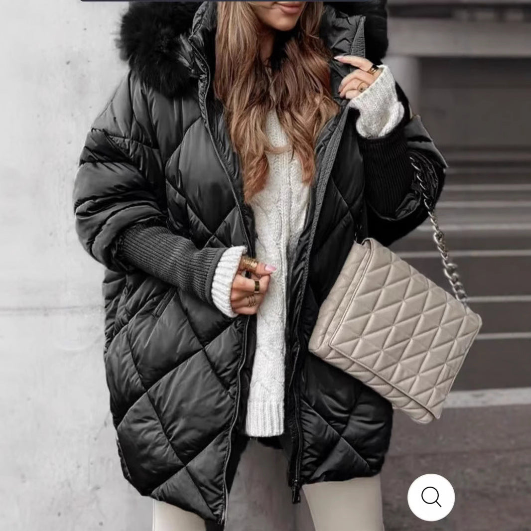 Women nan wide-cut quilted winter parka with hood faux fur trim and ribbed cuffs Mune Fashion