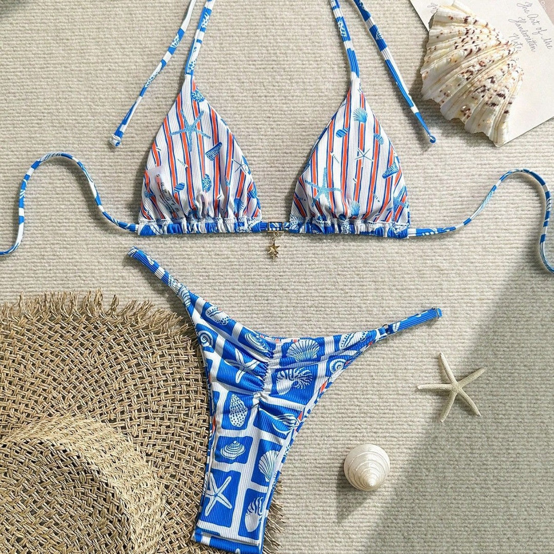 Women Triangle Bikini with Maritime Pattern Mune Fashion