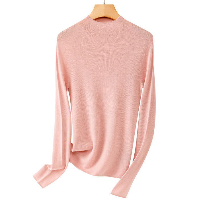 Women fine knit long sleeve with short standing collar and slim silhouette Mune Fashion