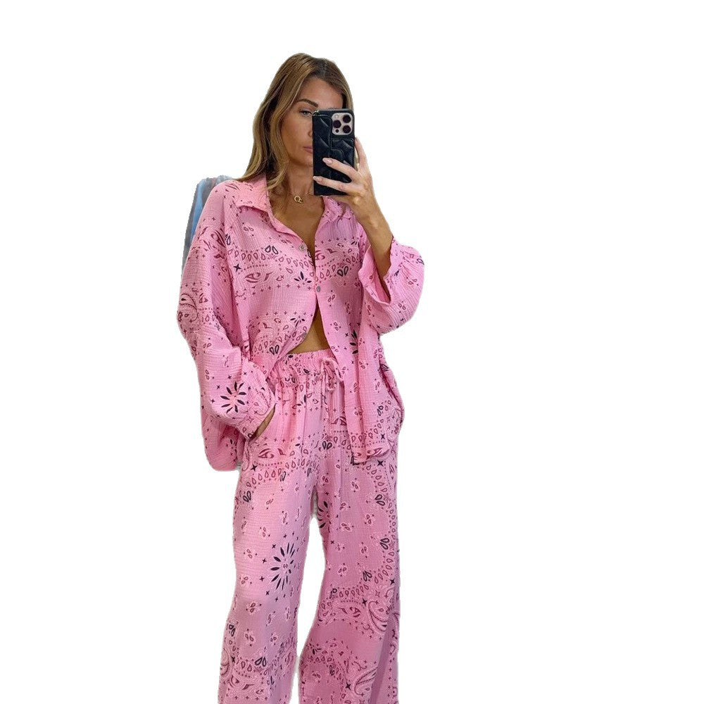 Women's airy lace embroidery beach two-piece set with oversized shirt, chest pocket, and wide palazzo pants Mune Fashion