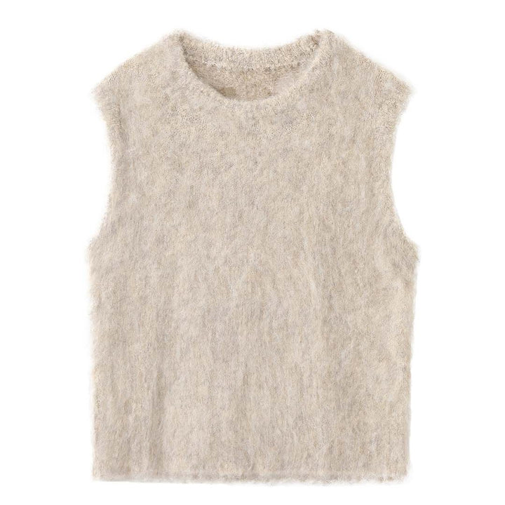 Women Fluffy Sleeveless Boxy Knit Vest with Soft Mohair Effect Mune Fashion