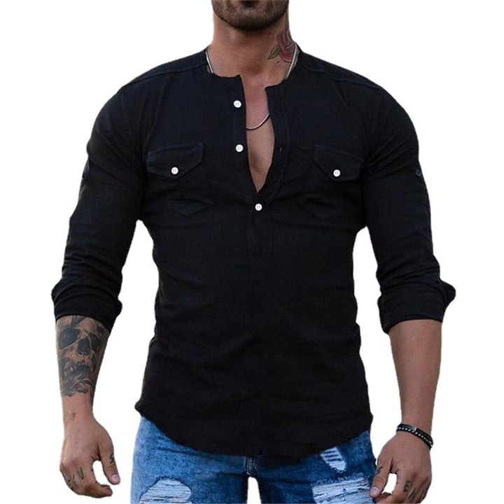 Men's Slim Fit Henley Shirt with Chest Pockets and Half Button Placket Mune Fashion