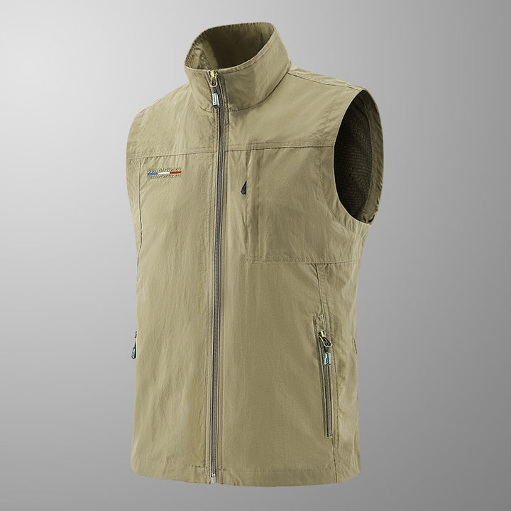Men's Lightweight Windproof Utility Vest with High Collar, Zip Pockets and Breathable Mesh Lining Mune Fashion