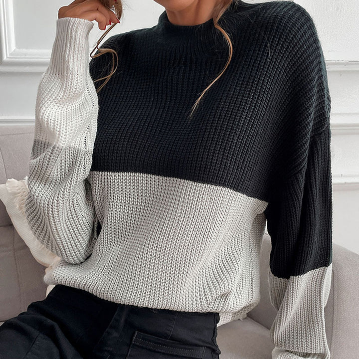 Women's Oversize Textured Knit Sweater with Ribbed Round Neckline and Dropped Shoulder Mune Fashion