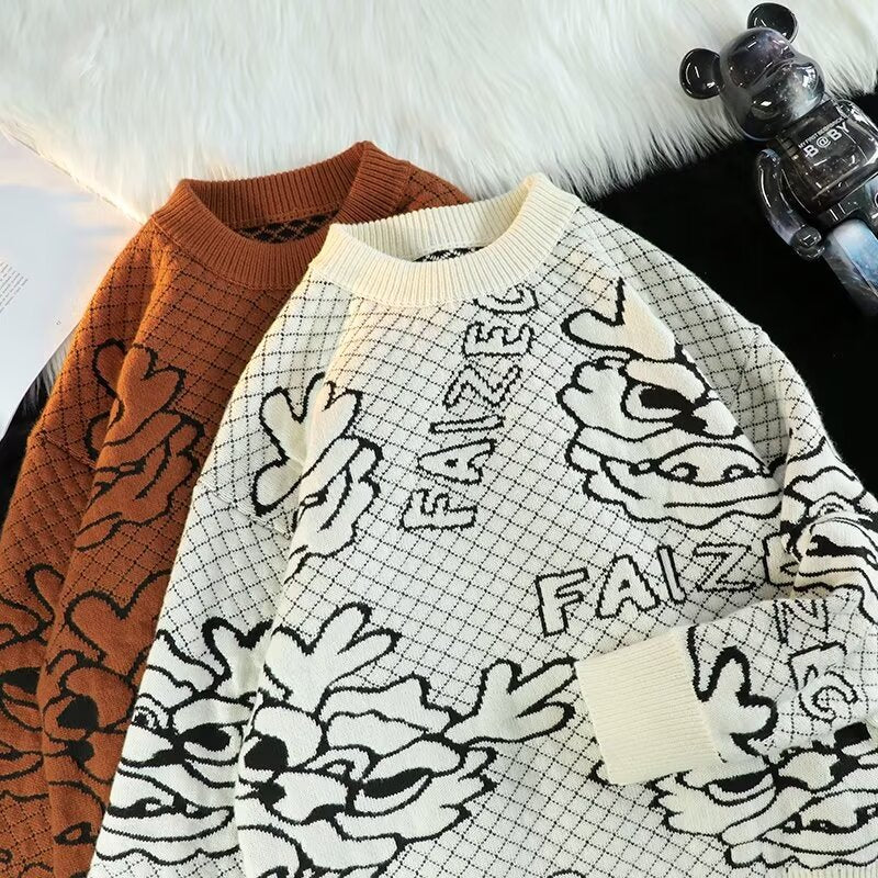 Unisex Oversized Jacquard Knit Sweater with all-over motif and ribbed cuffs Mune Fashion