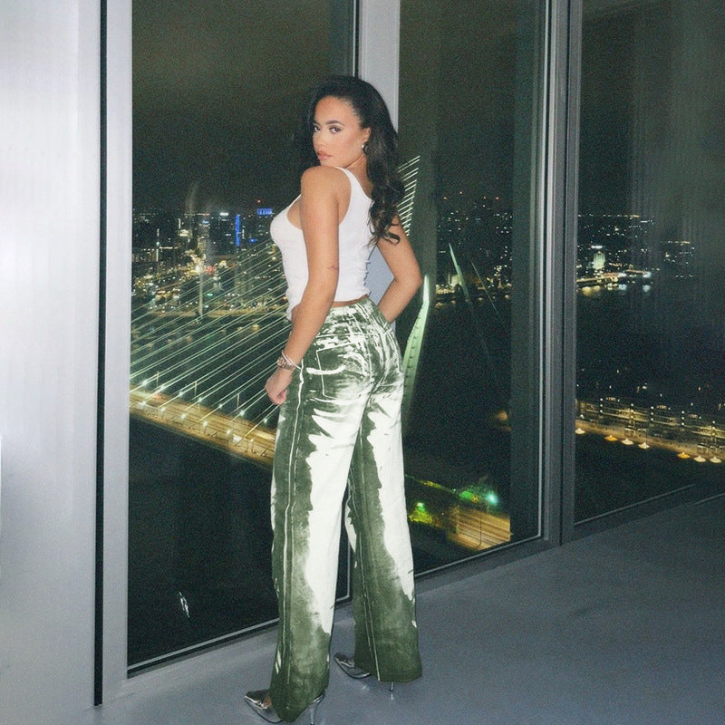 Damen Schlaghose mit hoher Taille, Bleach-Effekt und weitem Bein Mune Fashion