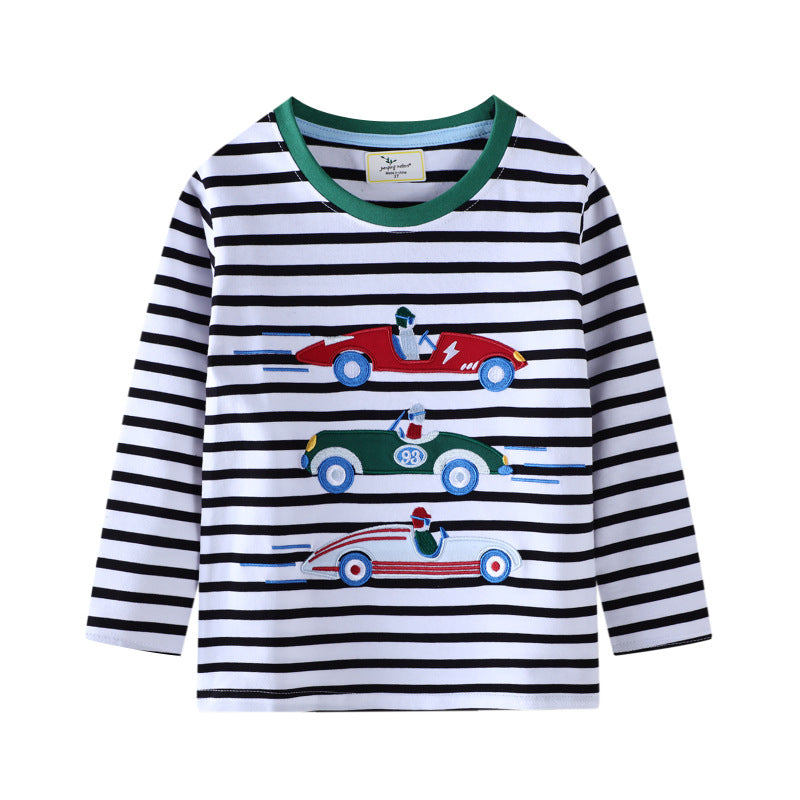 Boys Long Sleeve T-Shirt with Colorful Racing Car Motif Mune Fashion