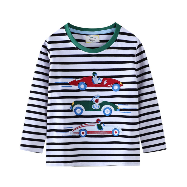 Boys Long Sleeve T-Shirt with Colorful Racing Car Motif Mune Fashion
