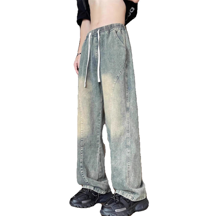 Unisex Wide Leg Denim Pants with Elastic Waistband Mune Fashion