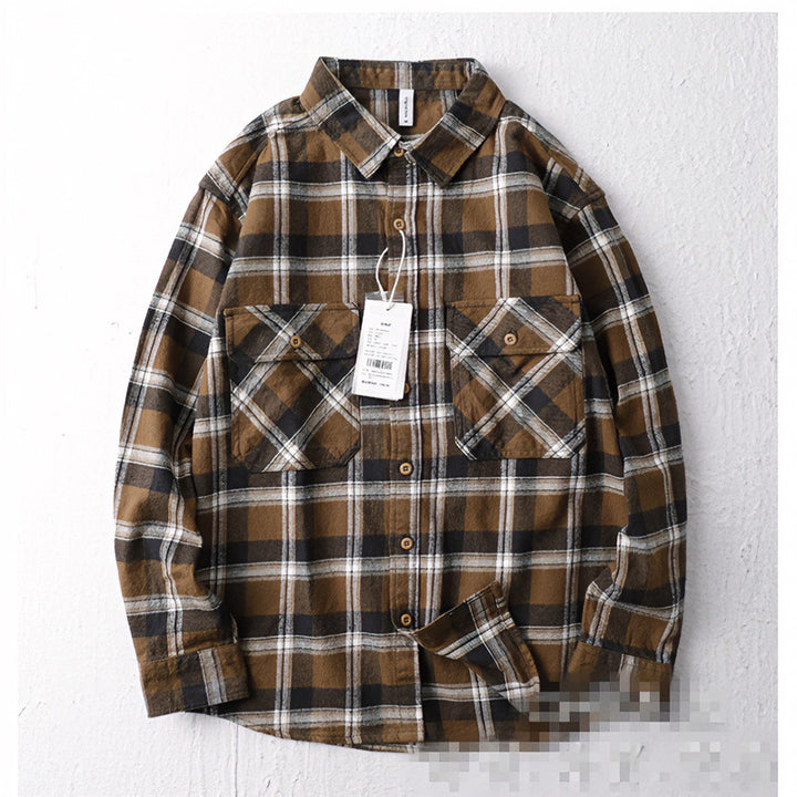 Men's Oversized Checked Flannel Shirt Jacket with Flap Pockets Mune Fashion