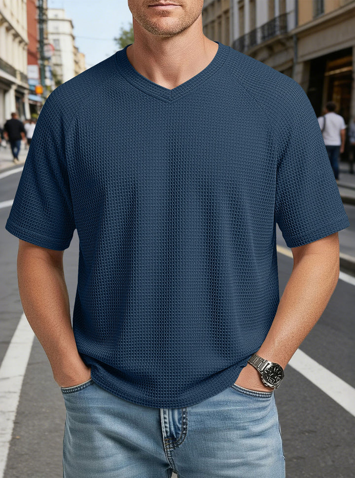 Men's casual V-neck waffle knit T-shirt made of breathable cotton blend Mune Fashion