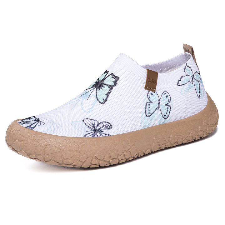 Women's breathable knit slippers with watercolor butterfly print and grippy outdoor sole Mune Fashion
