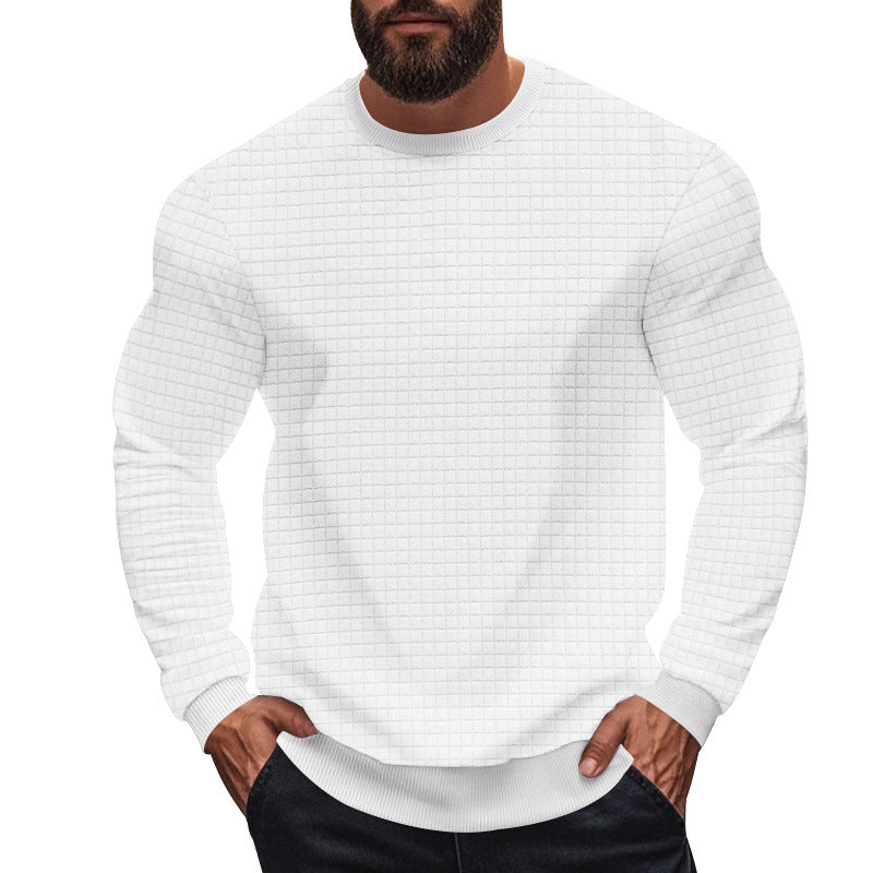 Men's textured check knit sweatshirt with round neck and body-hugging athletic fit Mune Fashion