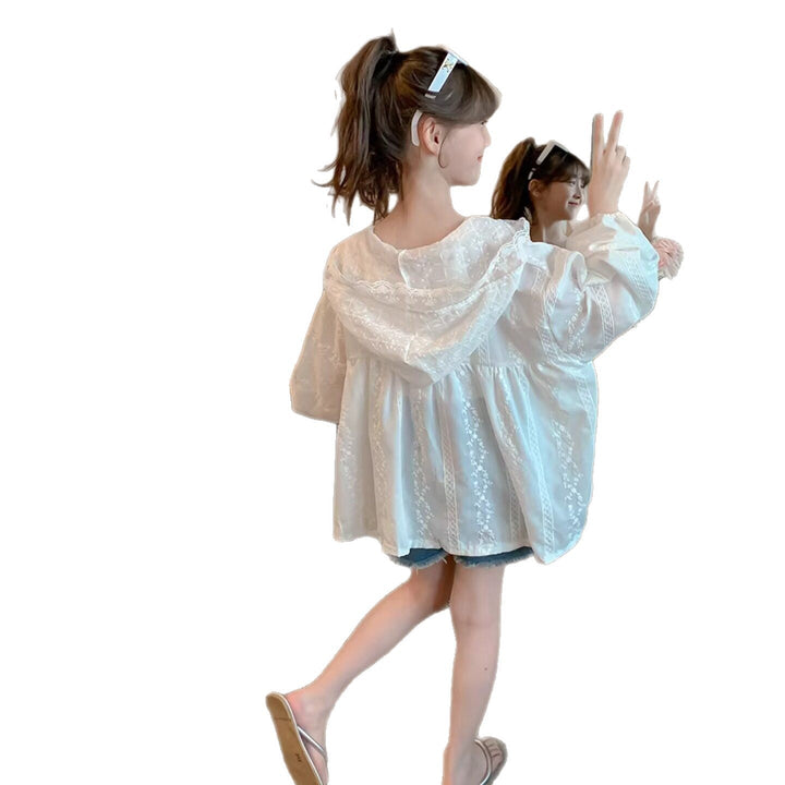 Women's transparent embroidered hoodie blouse with ruffle sleeves Mune Fashion
