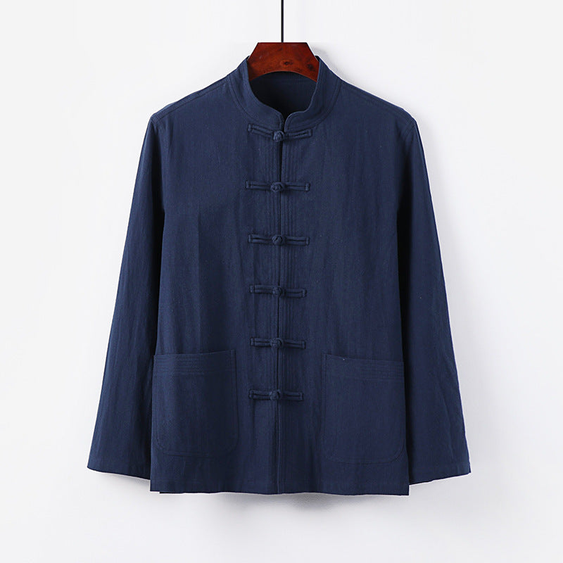 Men's traditional Tang jacket with stand-up collar and knot buttons made of linen blend Mune Fashion
