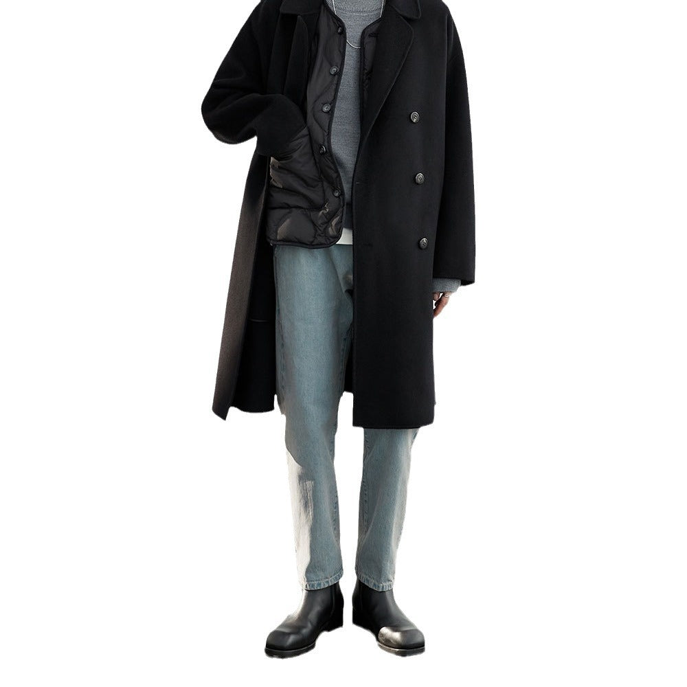 Men's Oversized Wool Coat with Double-breasted and Notch Collar Mune Fashion