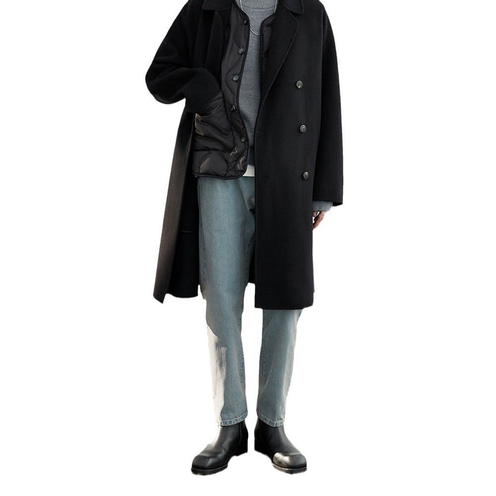 Men's Oversized Wool Coat with Double-breasted and Notch Collar Mune Fashion