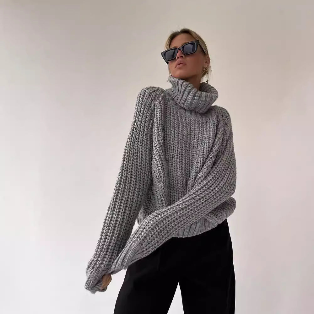 Women's Oversized Chunky Knit Sweater with Turtleneck and Loose Fit Mune Fashion