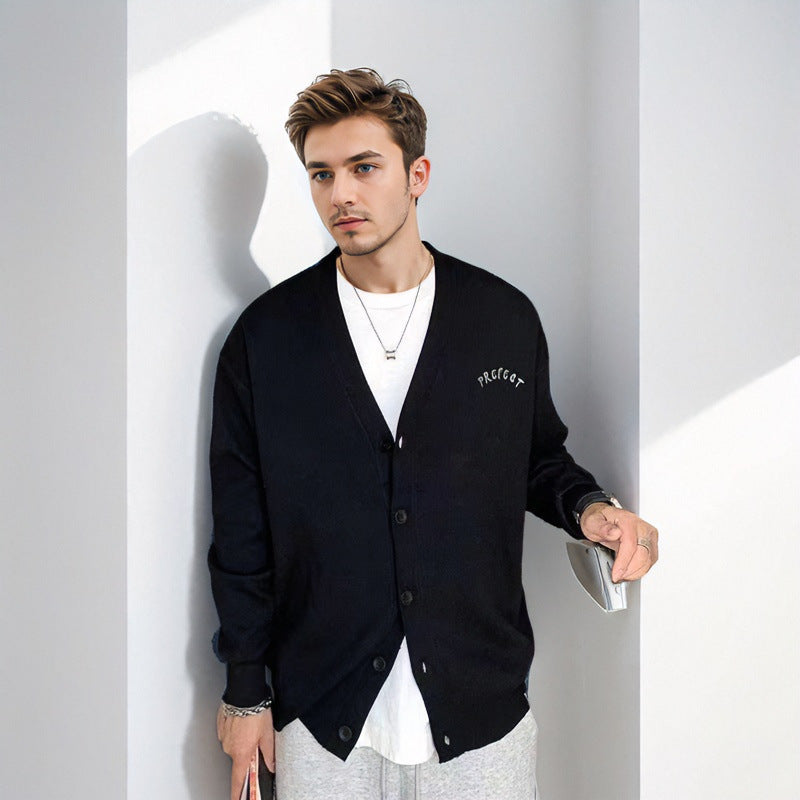 Men's Oversized Graphic Intarsia Sweater with Deep Back Design and Round Neck Mune Fashion