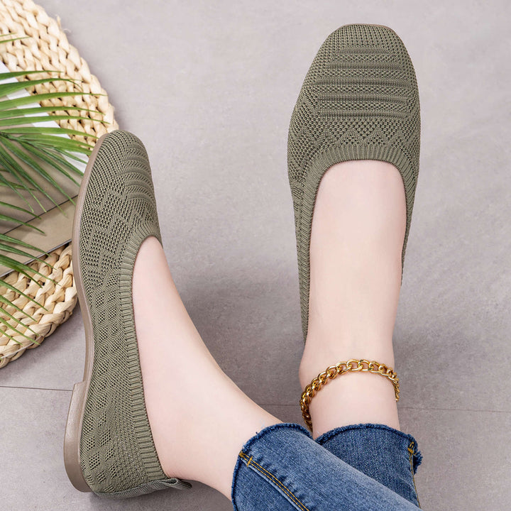 Women's knitted ballerina slip-on comfort ballerina with seamless sock entry and flexible lightweight sole Mune Fashion