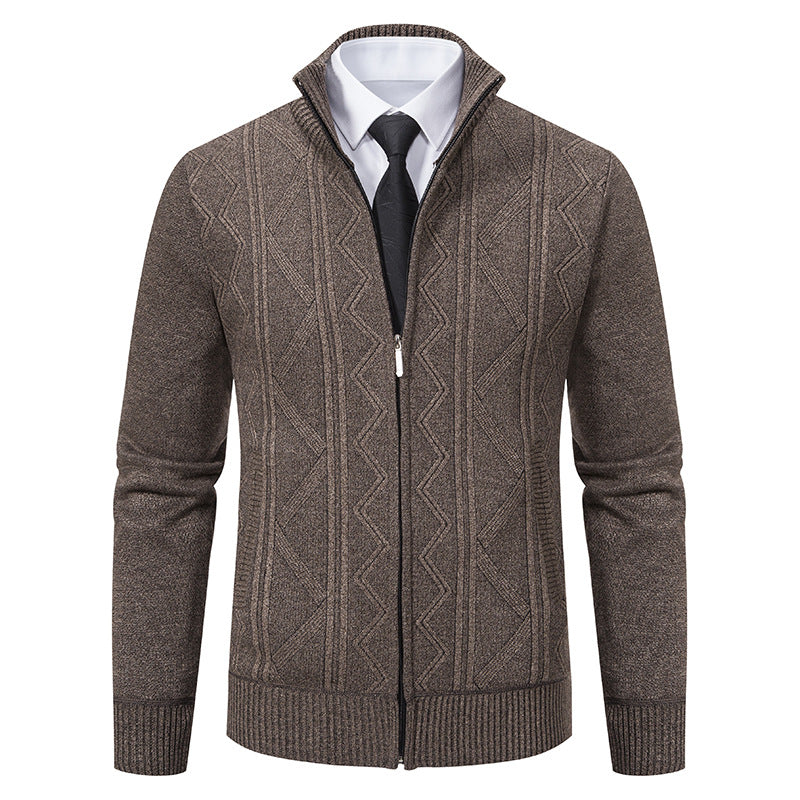 Men's knitted jacket with zipper, stand-up collar and structured cable knit look Mune Fashion