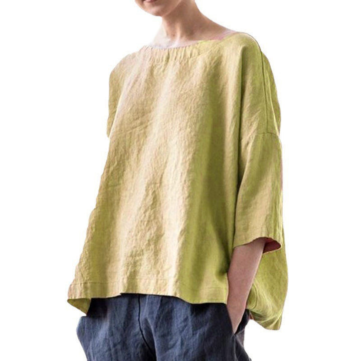 Women's oversized linen blouse with wide boxy cut, boat neckline and 3/4 sleeves Mune Fashion