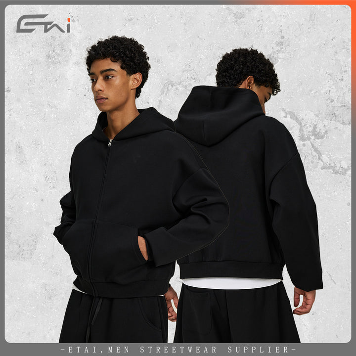 Unisex Boxy Hoodie Jacket in Cropped Cut with Elastic Hem Mune Fashion