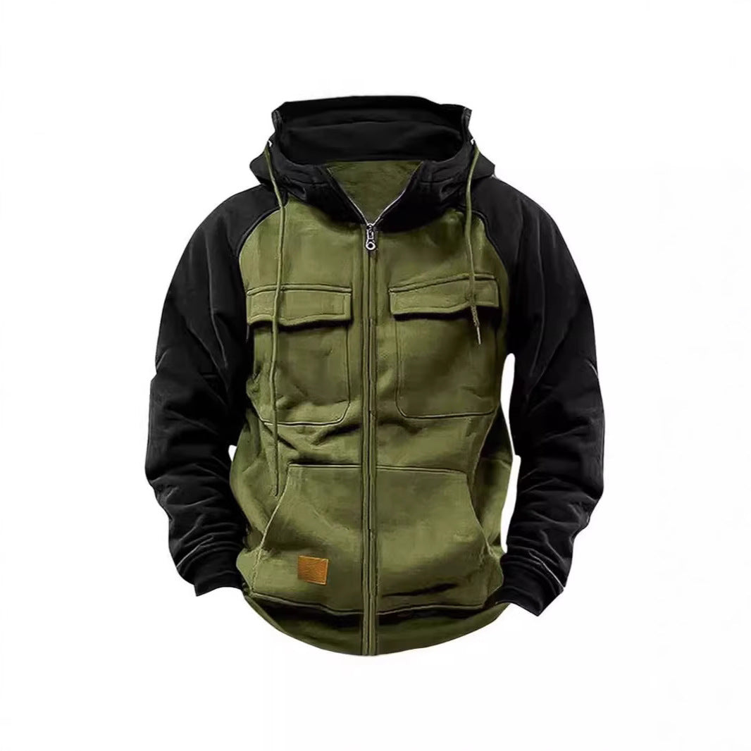 Men's nan Utility hooded jacket with mixed materials, chest pockets, and zipper Mune Fashion