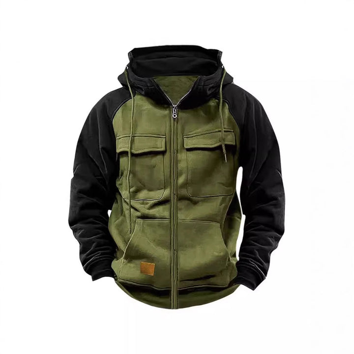 Men's nan Utility hooded jacket with mixed materials, chest pockets, and zipper Mune Fashion