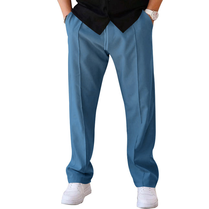 Men's Straight Cut Casual Pants with Drawstring, Crease and Side Pockets Mune Fashion