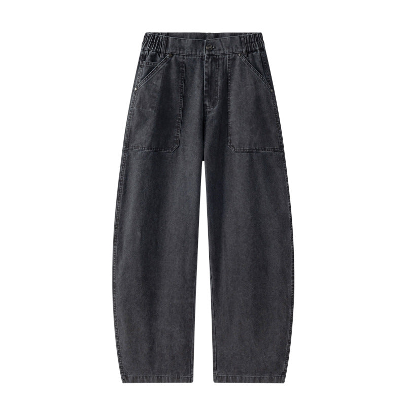 Women's Utility Denim Pants with High Waist, Extra Wide Leg and Patch Pockets Mune Fashion