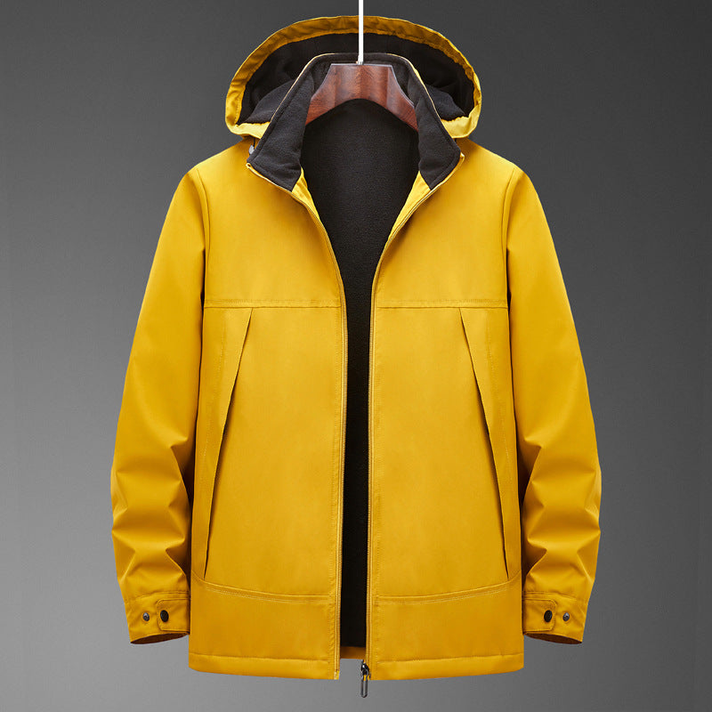 Men Water-Repellent Multi-Pocket Jacket with Hood and Fleece Lining Mune Fashion
