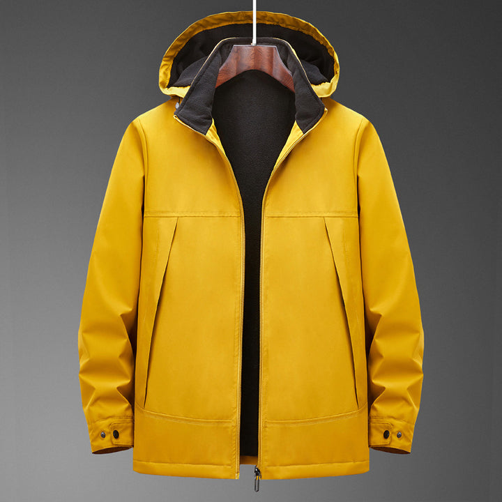 Men Water-Repellent Multi-Pocket Jacket with Hood and Fleece Lining Mune Fashion
