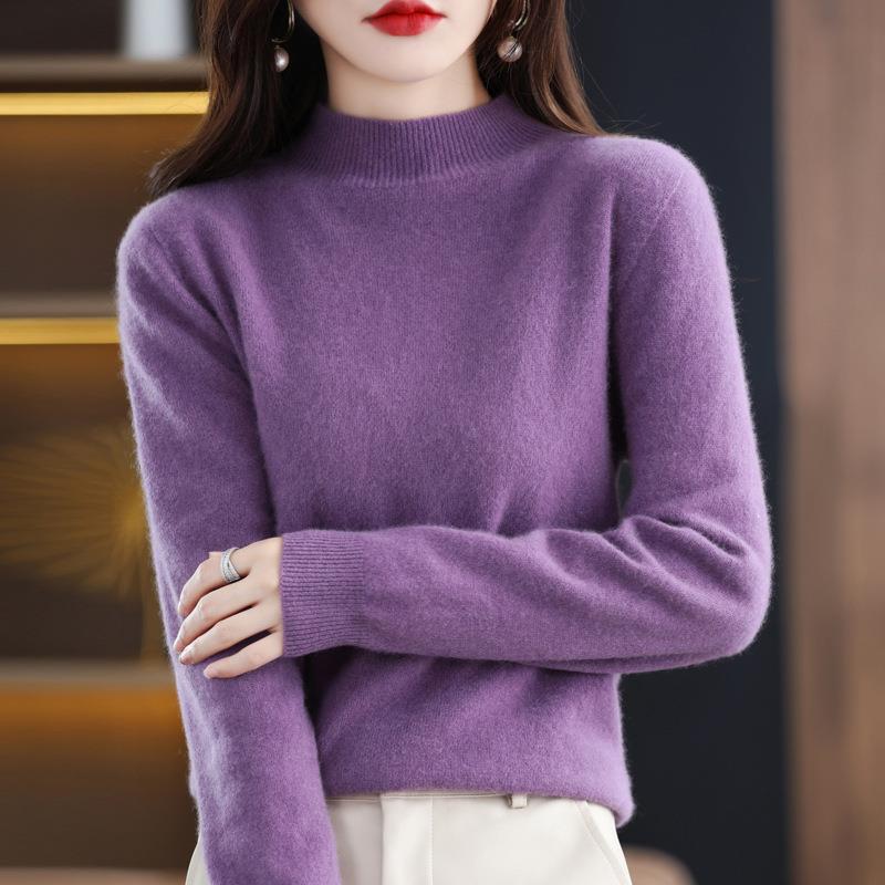 Women's Ultra-Light Mock Neck Fine Knit Sweater in Cashmere Look Mune Fashion
