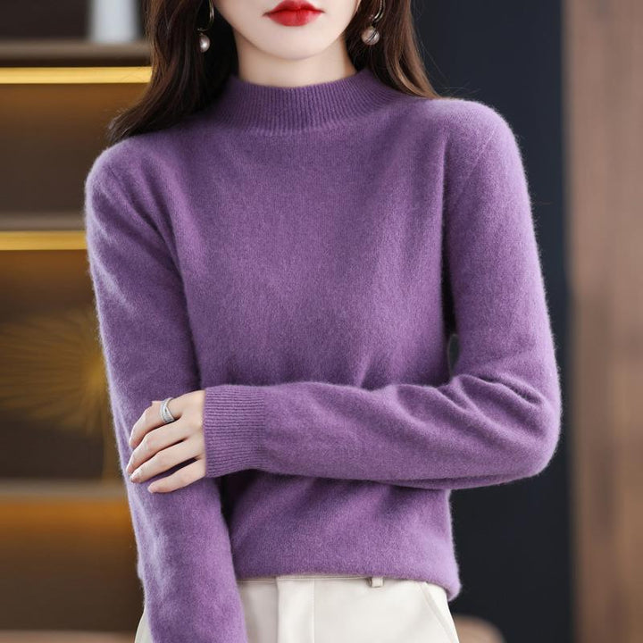 Women's Ultra-Light Mock Neck Fine Knit Sweater in Cashmere Look Mune Fashion